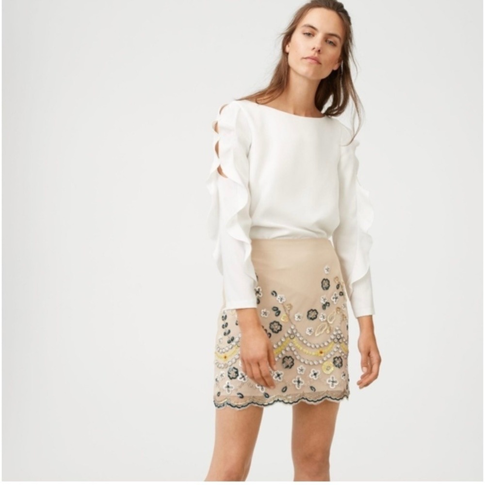 Club Monaco Ralph Lauren Tan Beaded Sequin Embellished Mini Skirt Womens 4